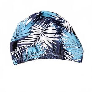 Women's Swim Cap with Blue and White Leaf Pattern